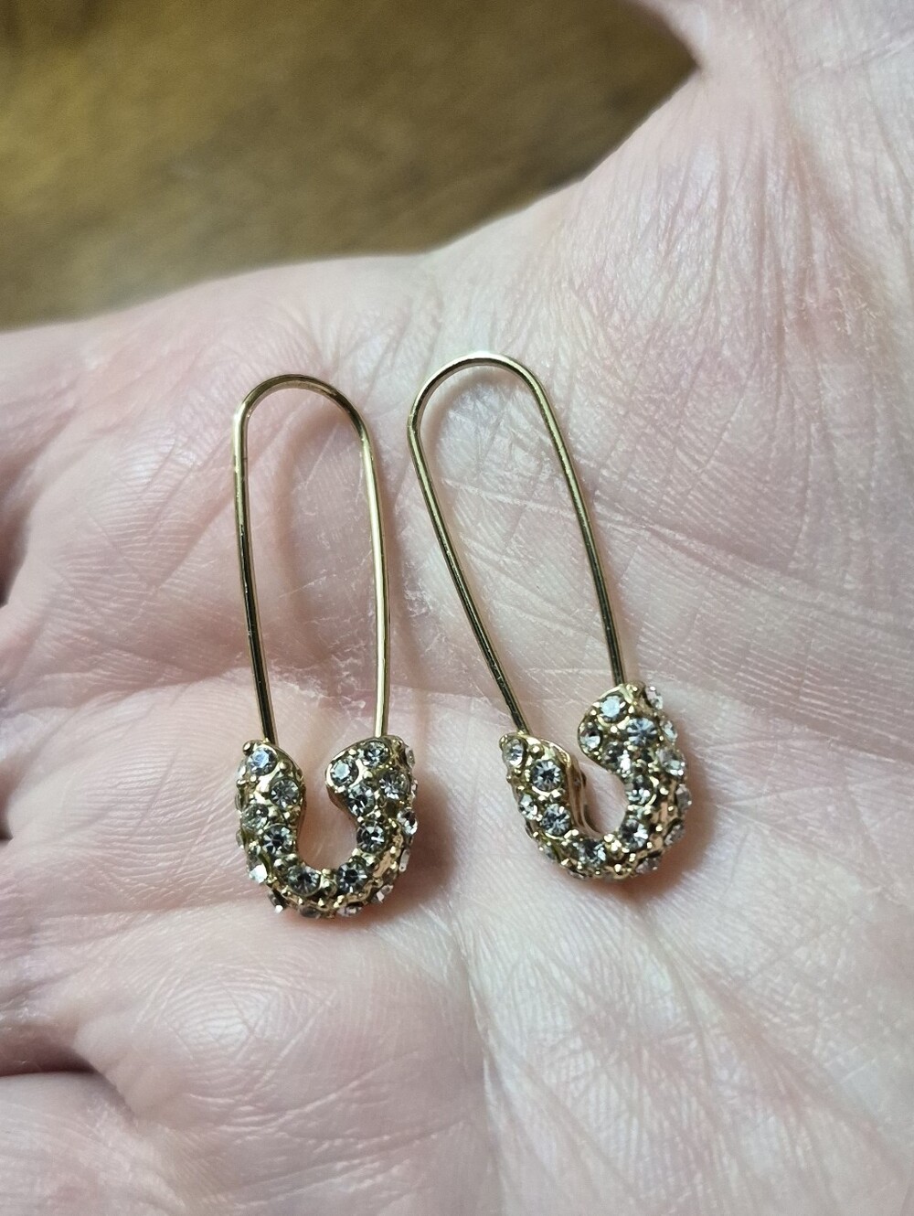 Vintage Y2K Gold Tone Rhinestone Pavé Safety Pin Earrings
